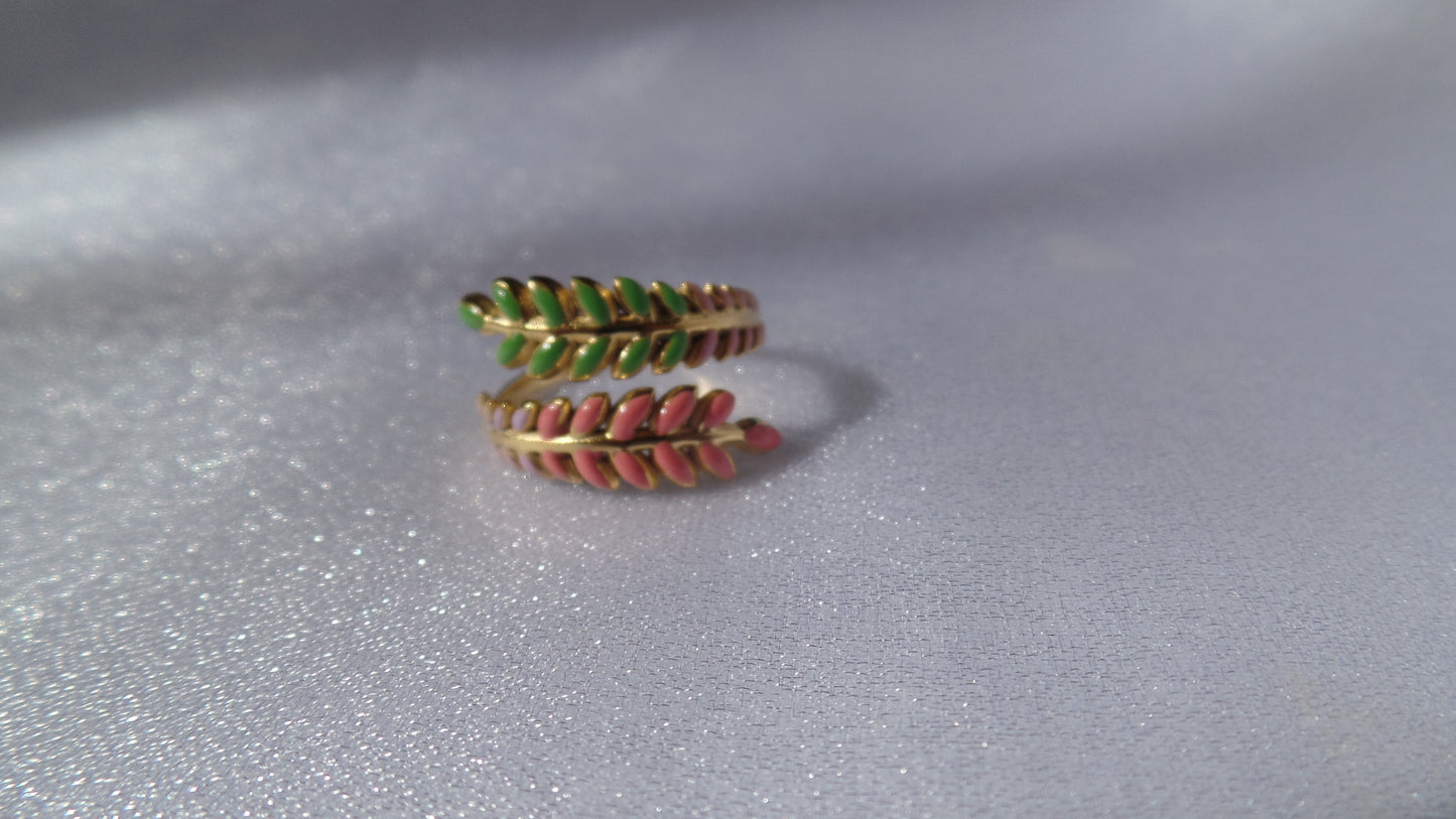 Wrap Around Leaf Enamel Ring | 18K Gold Plated| Adjustable Ring