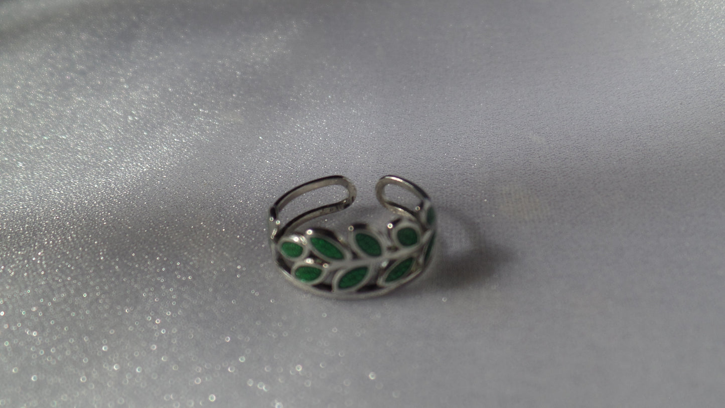 Green Enamel Leaf Ring | 18K Gold Plated |Adjustable Ring