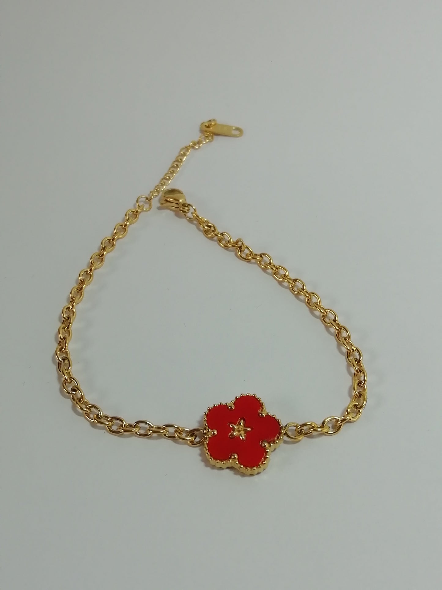 Red Flower Gold Bracelet | 18K Gold Plated