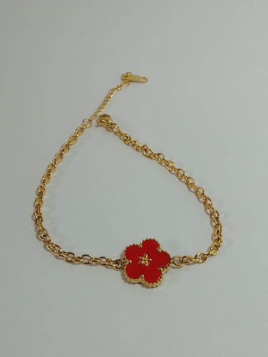 Red Flower Gold Bracelet | 18K Gold Plated