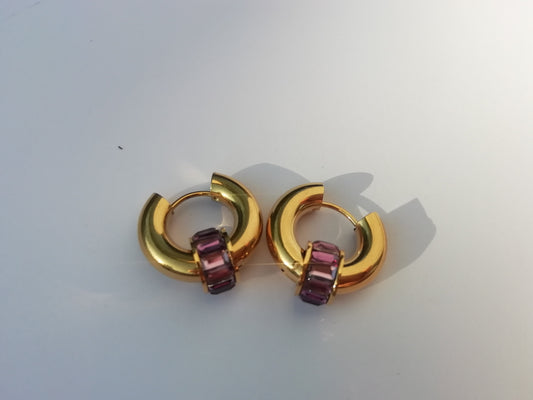 Amethyst Hoop Charm Earrings | PVD 18K Gold | Stainless Steel