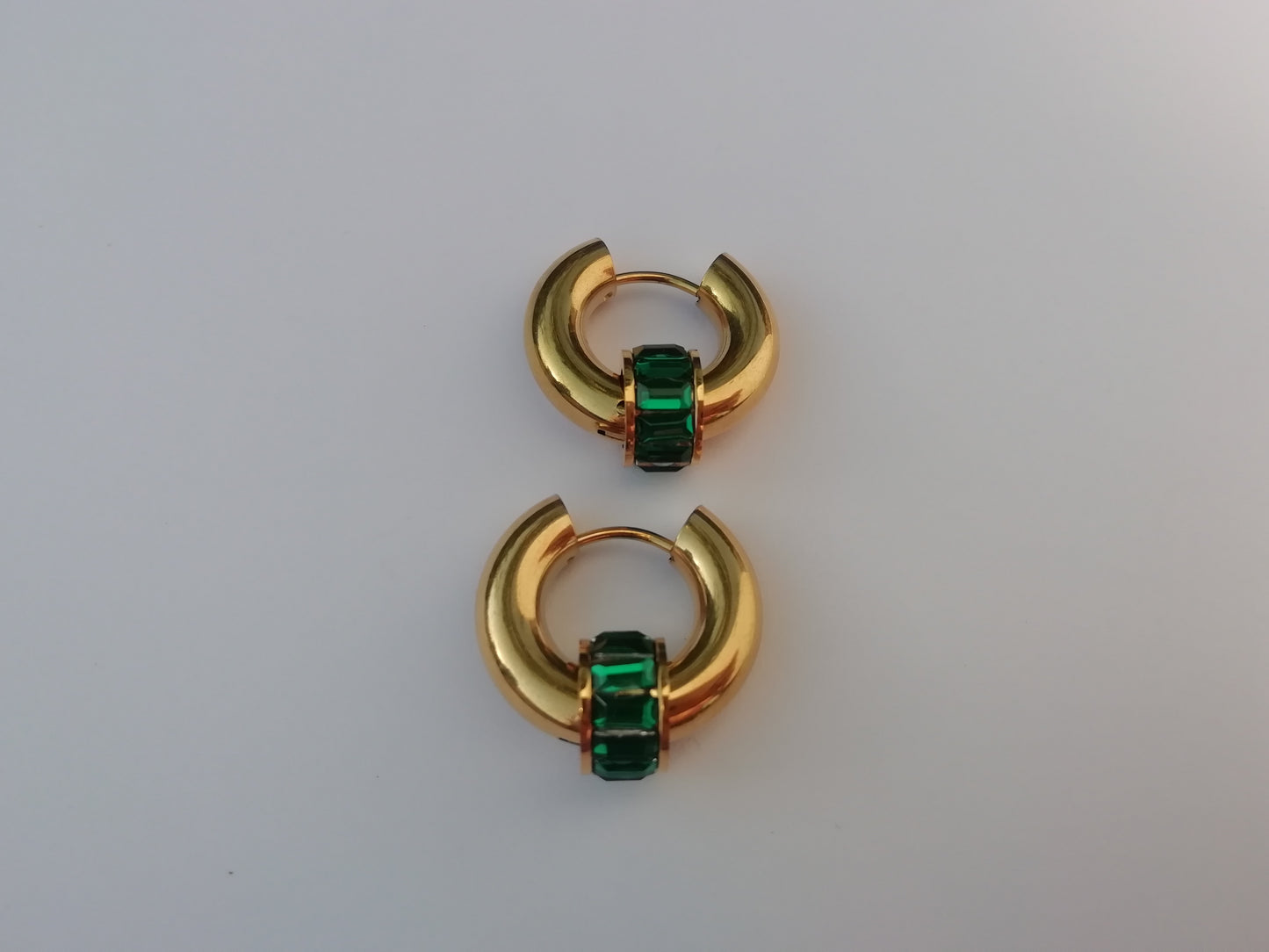 Emerald Hoop Charm Earrings | PVD 18K Gold | Stainless Steel