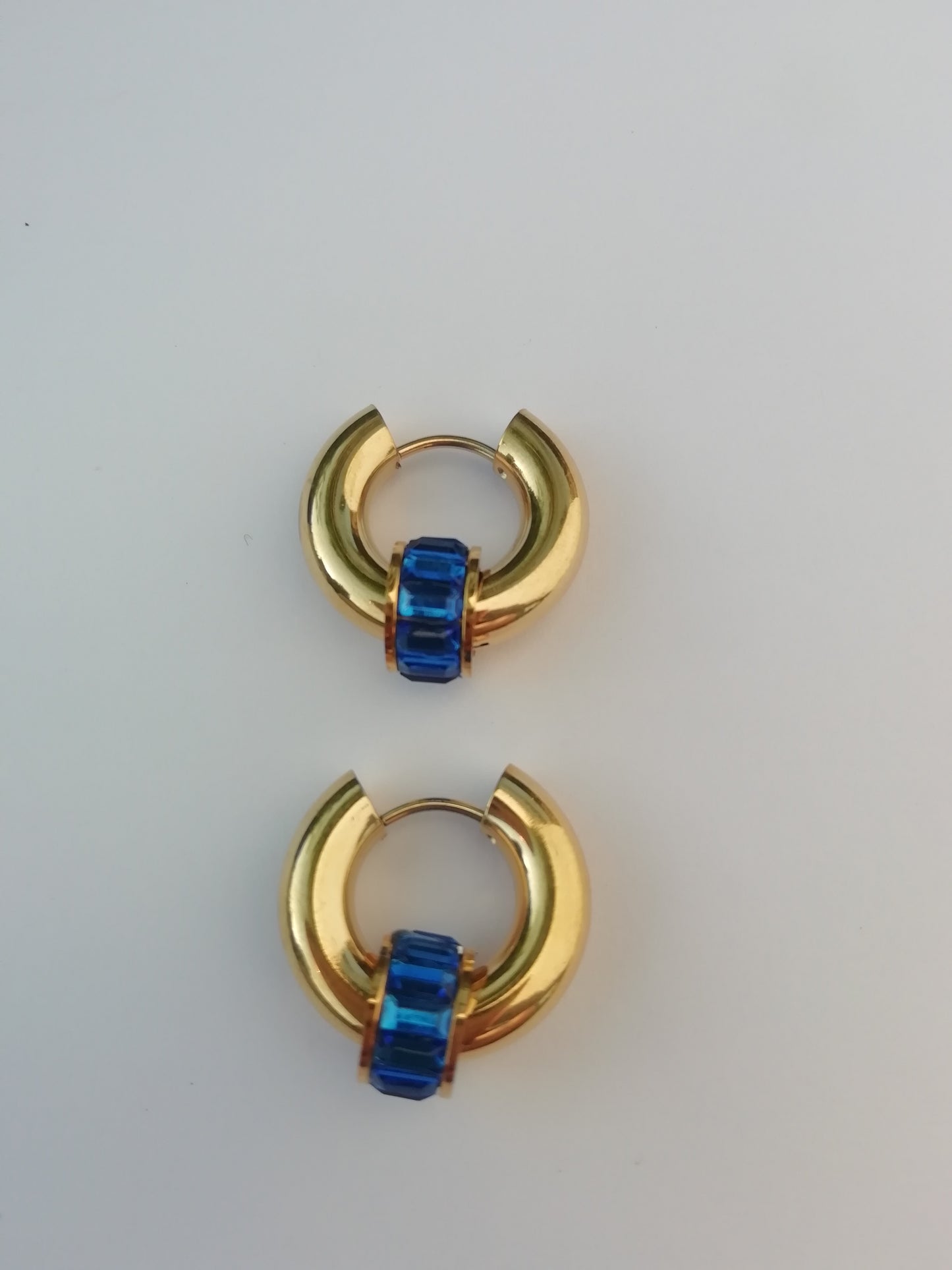 Blue Hoop Charm Earrings | PVD 18K Gold | Stainless Steel