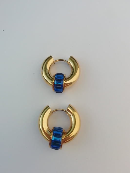 Blue Hoop Charm Earrings | PVD 18K Gold | Stainless Steel