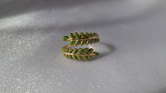 Wrap Around Leaf Enamel Ring | 18K Gold Plated| Adjustable Ring
