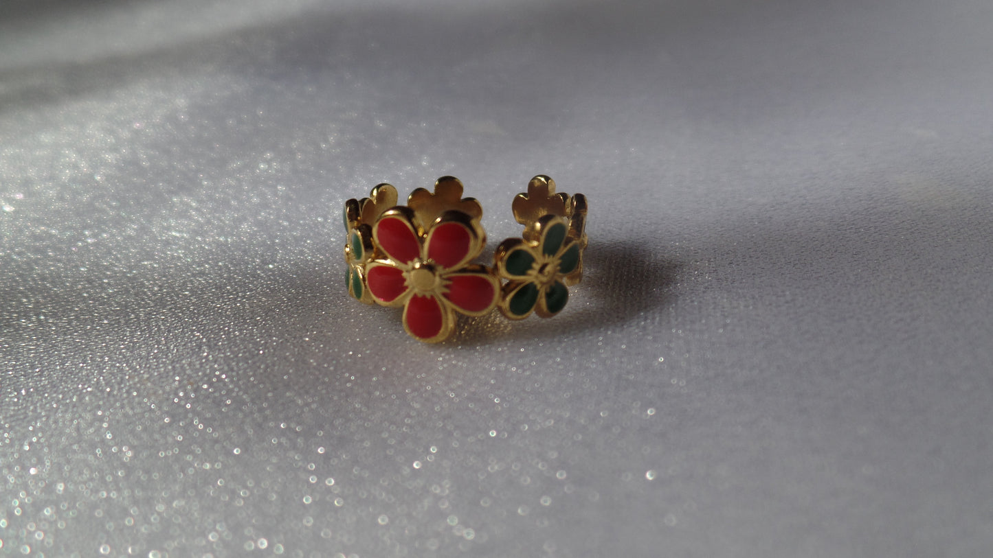 Enamel Flower Adjustable Ring