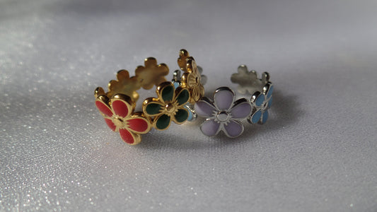 Enamel Flower Adjustable Ring